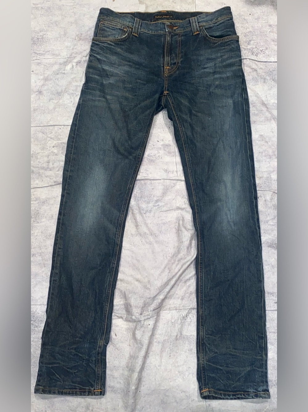 Nudie Jeans Thinn Finn Slim Taper Dark Frost Wash Organic Stretch Denim 32x34